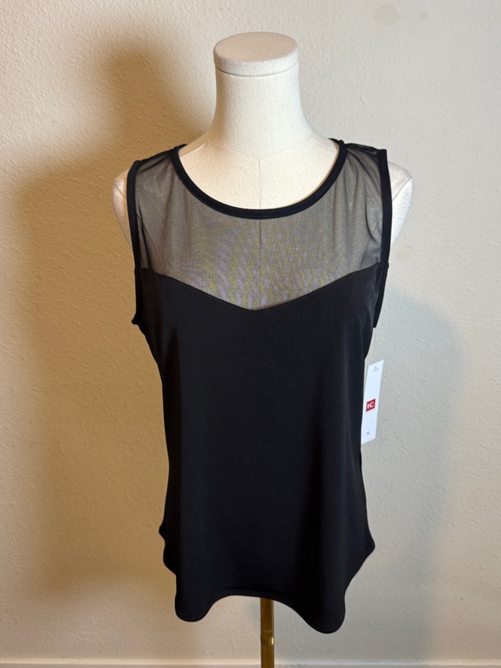 NWT IC Collection Sheer Mesh Yoke Black Tank size Medium